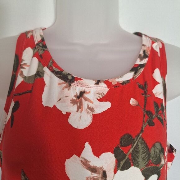 J For Justify Womens Tropical Tank Dress Red Floral Pin Up Flirty Beachy Large - Picture 3 of 8